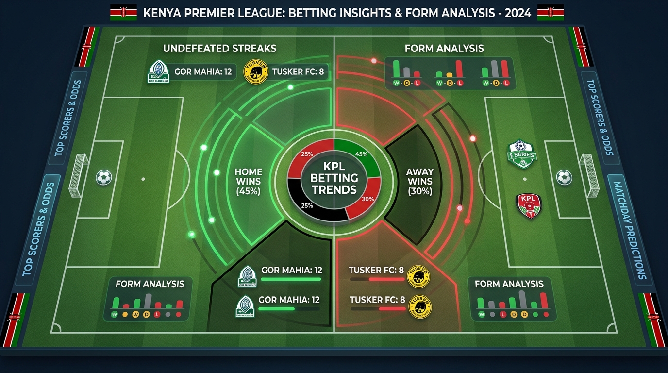Statistical analysis infographic showing APS Bomet's 11-match unbeaten run with KPL betting market trends and form analysis charts in Kenyan flag colors